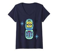 Damen Minions 8-bit Flip Phone Pixel Retro T-Shirt mit V-Ausschnitt
