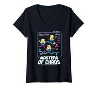 Damen Minions 8-bit Free to Play Masters of Chaos T-Shirt mit V-Ausschnitt