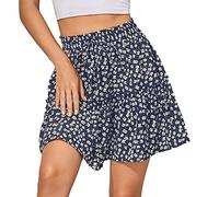 Damen Minirock Geblümt Rockabilly Strandrock Casual Blümchen Sommerrock Frauen Mini A-Linie Rock Floral Print Kordelzug Elastische Hohe Taille Kurz Rock Sommer Mode Casual Wild Rock