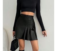 Damen Minirock mit Falten aus Kunstleder