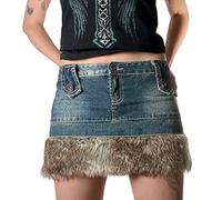Damen Minirock Plissee - kurzer Rock mit niedriger Taille für Frauen mit Besatz Langrock Tanz Klassisch, blau, S
