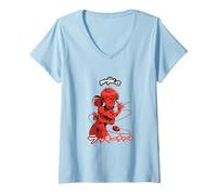 Damen Miraculous Ladybug Lucky Charm Manga T-Shirt mit V-Ausschnitt