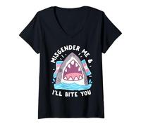 Damen Misgender Me And I'll Bite Trans Shark LGBT Pride Month T-Shirt mit V-Ausschnitt