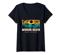 Damen Mission Beach San Diego im Retrodesign Mission Beach CA T-Shirt mit V-Ausschnitt