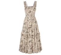 Damen Mittelalter Blumenkleid Square Neck mit Rüschen Spaghetti Träger Sommer Kleid Aprikose S