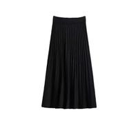 Damen Mittellanger Strickrock Solide Elastische Hohe Taille Dünne A-Linie Wolle Plissee Langer Rock, Schwarz , Einheitsgröße
