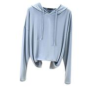 Damen Modal Hoodies Einfarbig Kordzug Hoodies Übergroße Pullover Sweatshirts Langarm Tunnelzug Sunshirt (DE/NL/SE/PL, Alphanumerisch, XL, Regular, Regular, Hellblau)