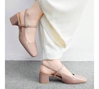 Damen Mode Aprikose Rückenriemen Klassische Niedrige Klobige Absatz Slip-On Flats, vielseitig für Alltag, Pendeln, elegante Bürokleidung