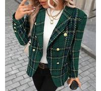 Damen Mode Doppelreihiger karierter Tweed Blazer Jacke, Herbst/Winter, Lässig