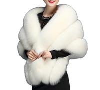 Damen Mode Herbst Schal Stola Winter Umhang Poncho Cape aus Kunstfell Jacke Mantel Brautkleid (Weiß, Einheitsgröße)