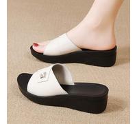 Damen Mode Keilsandalen, bequeme Outdoor-Pantoffeln mit dicker Sohle für Mütter mittleren Alters und Senioren, Schwarz/Weiß, Größe 34-41 erhältlich