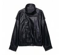 Damen Mode Kunstleder Jacke, Langarm mit Taschen und Reißverschluss, Retro High Street Neuer Stil Oberbekleidung Schwarz