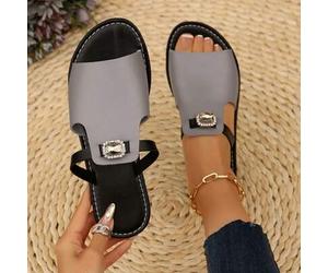 Damen Mode Lässig Kontrast Farbe Strass Dekor Außenschuhe, Damen Strand Zehentrenner
