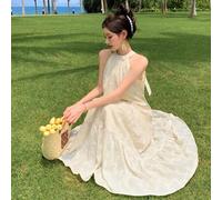 Damen modisches Spitzenkleid mit ärmelloser Neckholder-Silhouette für den Sommer, lässige Damenkleieder