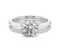 Damen Moissanit Klassisch Band Ring Set 925 Sterling Silber Vorsteckring Rundschliff Stein Stapelring Modern Elegant Doppelring Frauen Trauring für Hochzeit Valentinstag (Silber, 51(16.1))