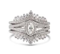 Damen Moissanit Ring Set Vintage Halo Marquise Vorsteckring 925er Sterling Silber Doppelring Rundschliff Stapelring Elegant Hochzeitsring Band Ring für Valentinstag Verlobung