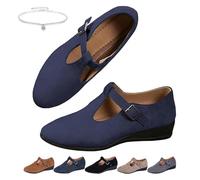 Damen-Mokassins aus Wildleder, Keilabsatz, bequem, spitzer Zehenbereich, flache Schnalle, Keilabsatz, Loafers, elegant, leicht, niedrige Keilsohle, Kleid, Ballettschuhe, Business, Büro, Arbeit, Mary