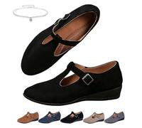 Damen-Mokassins aus Wildleder, Keilabsatz, bequem, spitzer Zehenbereich, flache Schnalle, Keilabsatz, Loafers, elegant, leicht, niedrige Keilsohle, Kleid, Ballettschuhe, Business, Büro, Arbeit, Mary