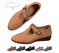 Damen-Mokassins aus Wildleder, Keilabsatz, bequem, spitzer Zehenbereich, flache Schnalle, Keilabsatz, Loafers, elegant, leicht, niedrige Keilsohle, Kleid, Ballettschuhe, Business, Büro, Arbeit, Mary