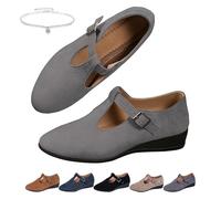 Damen-Mokassins aus Wildleder, Keilabsatz, bequem, spitzer Zehenbereich, flache Schnalle, Keilabsatz, Loafers, elegant, leicht, niedrige Keilsohle, Kleid, Ballettschuhe, Business, Büro, Arbeit, Mary