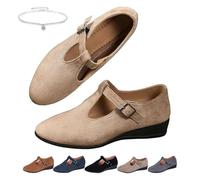 Damen-Mokassins aus Wildleder, Keilabsatz, bequem, spitzer Zehenbereich, flache Schnalle, Keilabsatz, Loafers, elegant, leicht, niedrige Keilsohle, Kleid, Ballettschuhe, Business, Büro, Arbeit, Mary