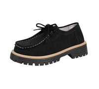 Damen-Mokassins mit Schnürung, Chunky, Plateausohle, dicke Sohle, Retro, Wildleder, Mary Jane, Wanderschuhe, große Größe, flacher Mund, lässig, Schwarz, 37 EU