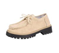 Damen-Mokassins mit Schnürung, Chunky, Plateausohle, dicke Sohle, Retro, Wildleder, Mary Jane, Wanderschuhe, große Größe, flacher Mund, lässig, beige, 41 EU