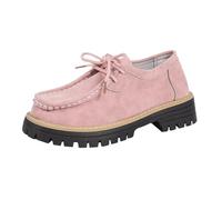 Damen-Mokassins mit Schnürung, Chunky, Plateausohle, dicke Sohle, Retro, Wildleder, Mary Jane, Wanderschuhe, große Größe, flacher Mund, lässig, Rosa, 43 EU