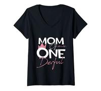 Damen Mom of Miss Onederful 1. Geburtstag für Mädchen T-Shirt mit V-Ausschnitt