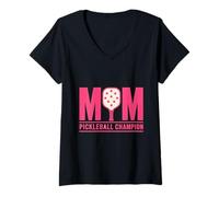 Damen Mom Pickleball Champion Paddelspieler Grafik T-Shirt mit V-Ausschnitt