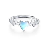 Damen Mondstein Ringe Verstellbarer Herzring 925er Sterling Silber minimalistischer Silber Ring Herzschlagring für Frauen Mädchen Schmuck Geschenke zum Jahrestag