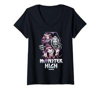 Damen Monster High Alumni - Draculaura Frankie Clawdeen Gruppentour T-Shirt mit V-Ausschnitt