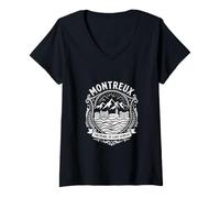 Damen Montreux The Pearl of Lake Geneva Switzerland Travel Classic T-Shirt mit V-Ausschnitt