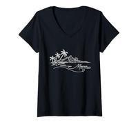 Damen Moorea, Strand-Souvenir mit Herzmotiv aus Französisch-Polynesien T-Shirt mit V-Ausschnitt