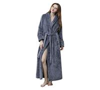 Damen Morgenmantel Fleece Ohne Kapuze, Bademantel Extra Lang | Kuschelig Warm Bademäntel Weich Plüsch Pyjama Winter Nachtwäsche Mit Gürtel Nachthemd Loungewear