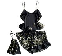 Damen Morgenmantel mit Nachthemd Zweiteiliger Leicht Spaghettiträger Satin Set Morgenmantel Bride Bademantel Kurz Nachtwäsche Nachtkleid Sexy Dessous Negligee Kimono 2er Pack