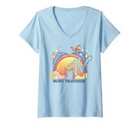 Damen MTV Retro Rainbow Clouds and Butterfly T-Shirt mit V-Ausschnitt
