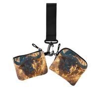 Damen-Münzgeldbörse, Kartenetui, niedlich, modisch, Reißverschluss, Münztasche mit Schlüsselanhänger, für Arbeit, Reisen, 2 Stück, Braun und Schwarz, Brauner und schwarzer wilder Stier, 1 size, Casual