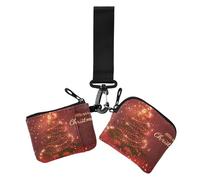 Damen Münzgeldbörsen, Kartenetui, klein, abnehmbar, Kreditkartenetui, Münzbörse mit Schlüsselanhänger, für Arbeit, Reisen, Rot und Gold, 2 Packungen, Weihnachtsbaum in Rot und Gold, 1 size, Casual