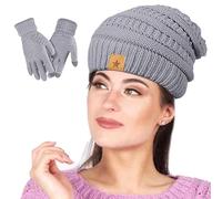 Damen Mütze und Handschuhe Set Warme Strick-Fäustlinge Set