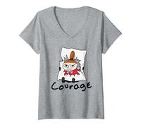 Damen Mumin Little My Courage T-Shirt mit V-Ausschnitt, Grau Meliert, S