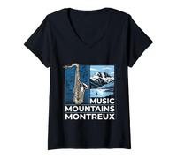 Damen Music Mountains Montreux Switzerland Summer Festival T-Shirt mit V-Ausschnitt