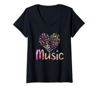 Damen Musik Noten Music Herz Notenschlüssel Musiker T-Shirt mit V-Ausschnitt