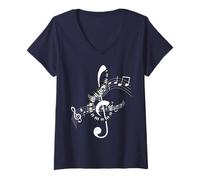 Damen Musiknoten Musik Musiker Notenschlüssel Noten T-Shirt mit V-Ausschnitt