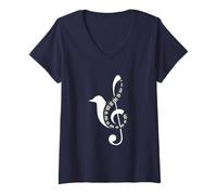 Damen Musiknoten Musik Musiker Notenschlüssel Noten T-Shirt mit V-Ausschnitt