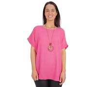 Damen Musselin Bluse Shirt aus 100% Baumwolle mit individueller Kette, Leicht & Locker, One Size - Giorgia (pink)