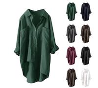 Damen Musselin Bluse Sommer Leichte Atmungsaktive, Leinenhemd Tshirt Casual Fashion, Leinenbluse Top Locker Freizeit, Einfarbige Langarm Oberteile Aus Baumwolle Und Leinen Mit Langen Ärmeln Und Revers