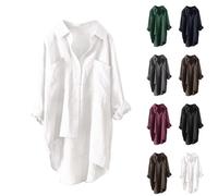 Damen Musselin Bluse Sommer Leichte Atmungsaktive, Leinenhemd Tshirt Casual Fashion, Leinenbluse Top Locker Freizeit, Einfarbige Langarm Oberteile Aus Baumwolle Und Leinen Mit Langen Ärmeln Und Revers