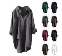 Damen Musselin Bluse Sommer Leichte Atmungsaktive, Leinenhemd Tshirt Casual Fashion, Leinenbluse Top Locker Freizeit, Einfarbige Langarm Oberteile Aus Baumwolle Und Leinen Mit Langen Ärmeln Und Revers