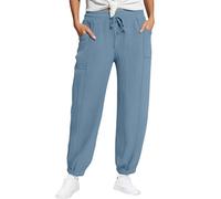 Damen Musselin Hose Leinenhose Elastische Leinenhoses mit Kordelzug modisch Leinen Beach Hose Mit Sommerhose Leicht Stoffhose Kleid Gerades Bein Kordelzug Leinenhose